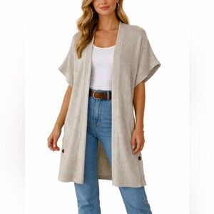 J. Jill Pure Jill Cotton Knit Open Front Short Sleeve Duster Cardigan medium